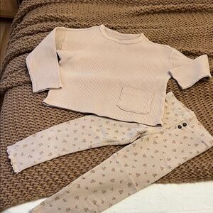 Organic cotton Kids Beige Ribbed Matching Set
